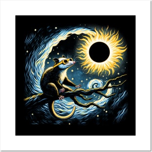 Nighttime Nomad: Opossum Eclipse Adventure Tee for Wildlife Enthusiasts Posters and Art